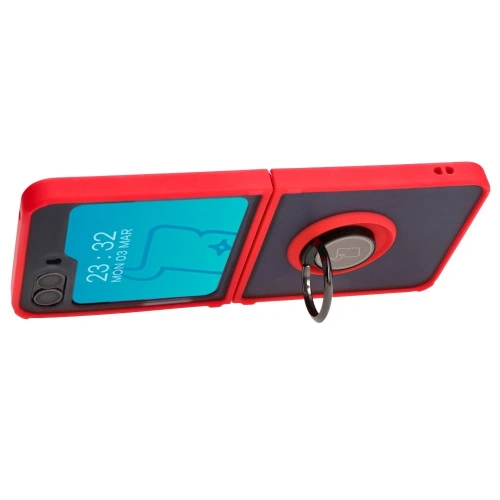 Etui z uchwytem na palec Bizon Case Hybrid Ring do Samsung Galaxy Z Flip5 przydymione z czerwoną ramką