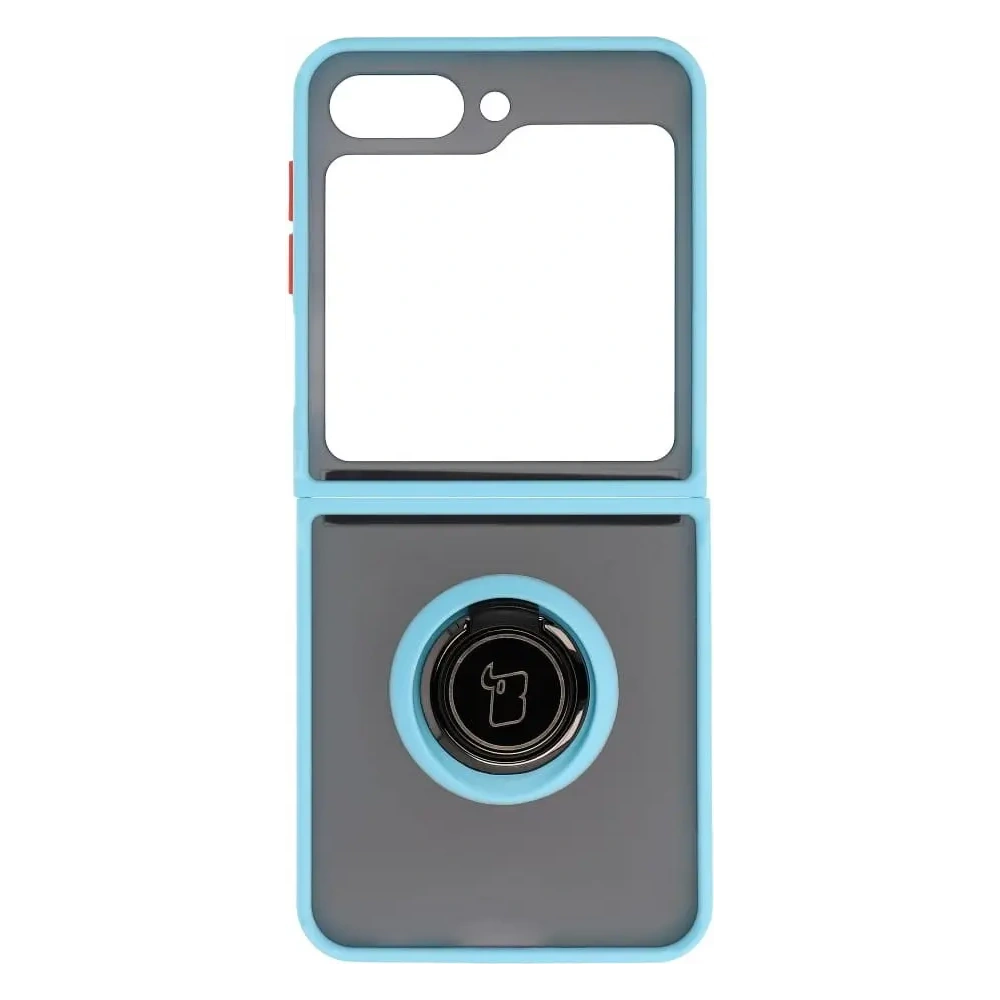 Hurtownia GSM - Etui s úchytem na prst Bizon Case Hybrid Ring pro Samsung Galaxy Z Flip5 kouřové s světle modrým rámem - BIZ1834 - {ean13} - Hurt