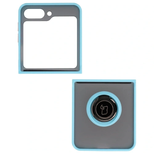 Etui z uchwytem na palec Bizon Case Hybrid Ring do Samsung Galaxy Z Flip5 przydymione z jasnoniebieską ramką