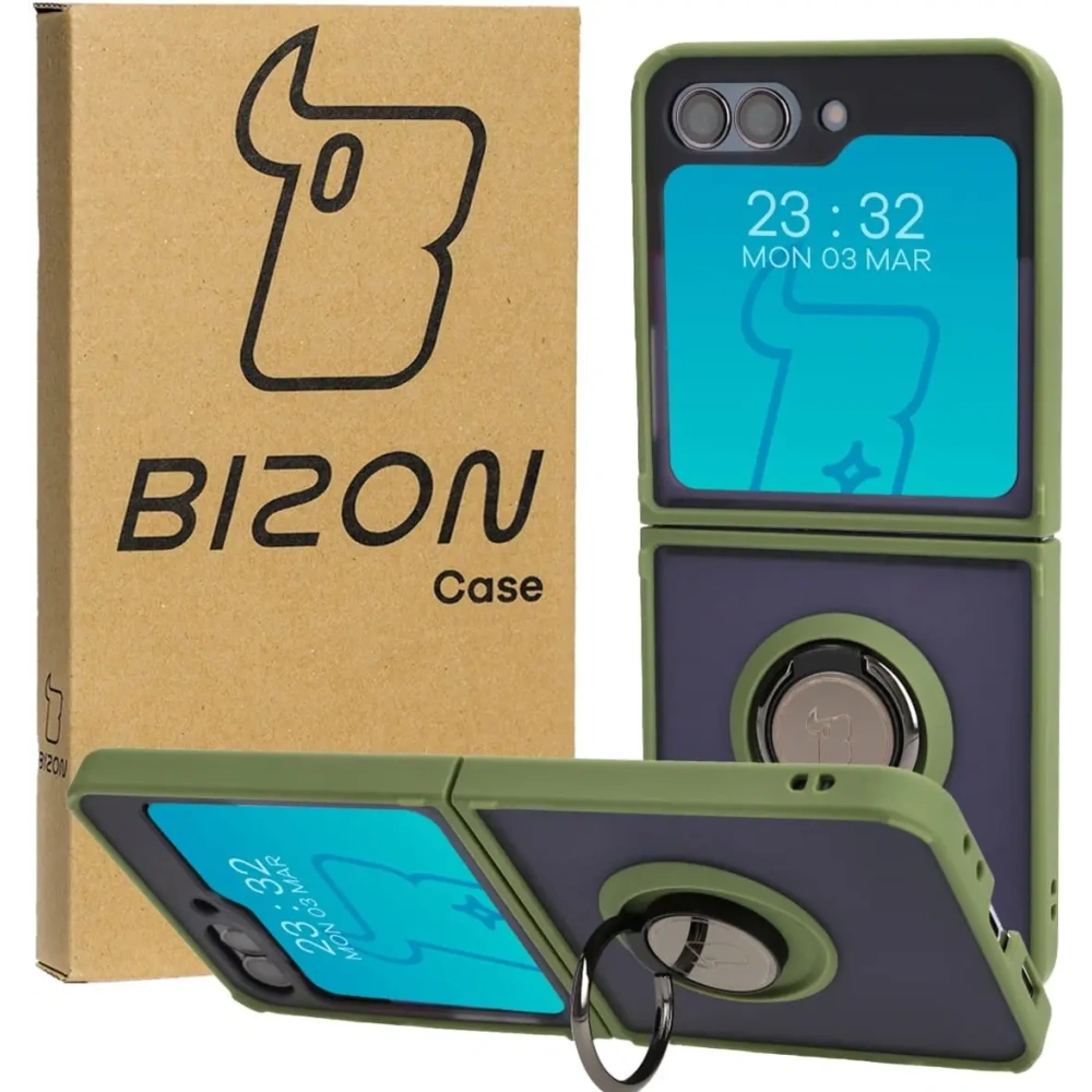 Hurtownia GSM - Bizon Case Hybrid Ring Samsung Galaxy Z Flip5 smoky cu un cadru verde - BIZ1835 - {ean13} - Hurt