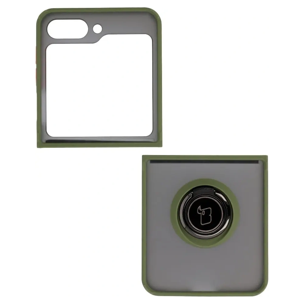 Hurtownia GSM - Etui s úchytem na prst Bizon Case Hybrid Ring pro Samsung Galaxy Z Flip5 kouřové se zeleným rámečkem - BIZ1835 - {ean13} - Hurt