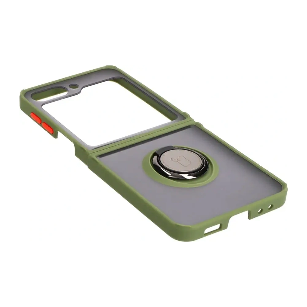 Hurtownia GSM - Etui s úchytem na prst Bizon Case Hybrid Ring pro Samsung Galaxy Z Flip5 kouřové se zeleným rámečkem - BIZ1835 - {ean13} - Hurt