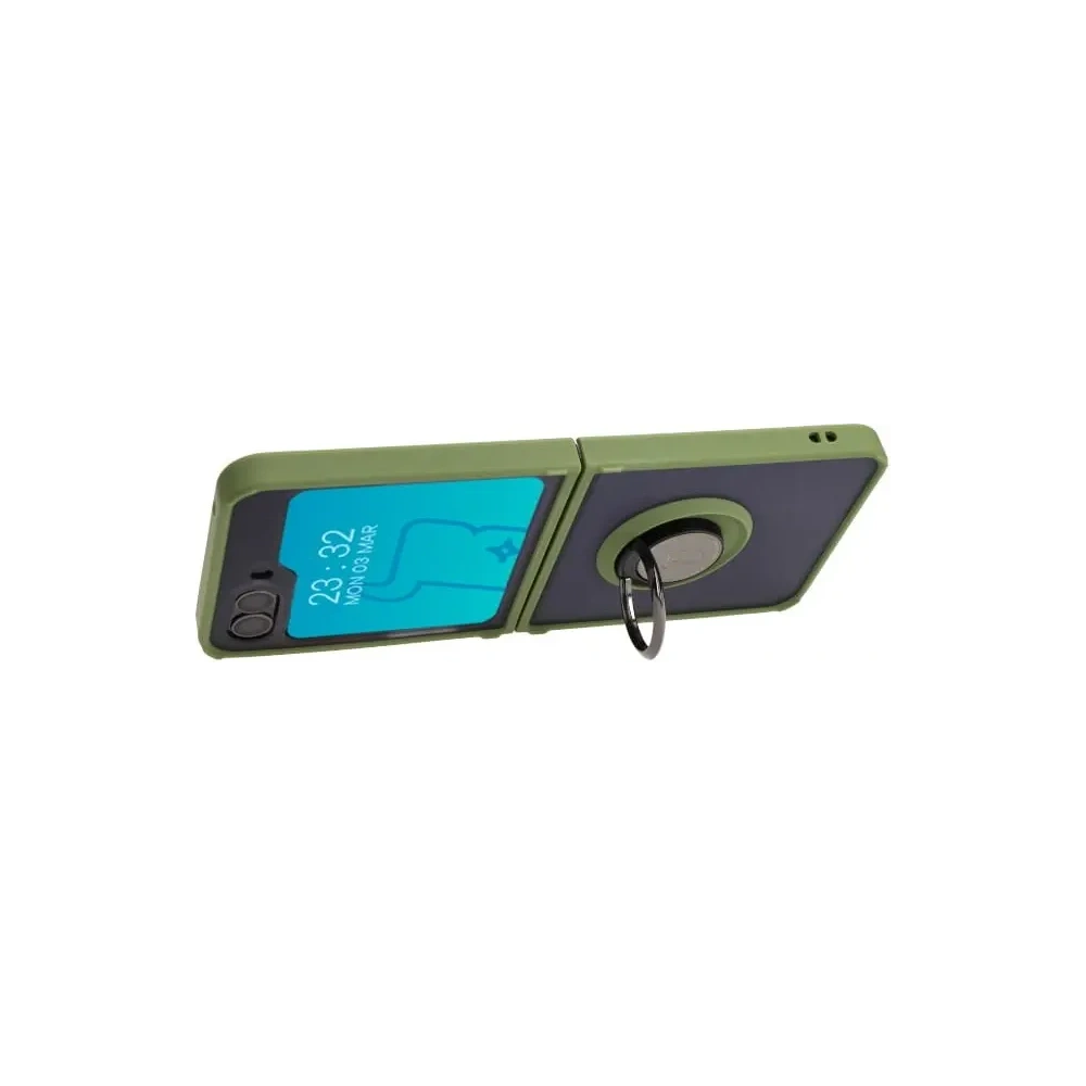 Hurtownia GSM - Bizon Case Hybrid Ring Samsung Galaxy Z Flip5 rauchig mit einem grünen Rahmen - BIZ1835 - {ean13} - Hurt