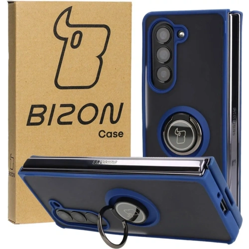 Etui z uchwytem na palec Bizon Case Hybrid Ring do Samsung Galaxy Z Fold5 przydymione z granatową ramką