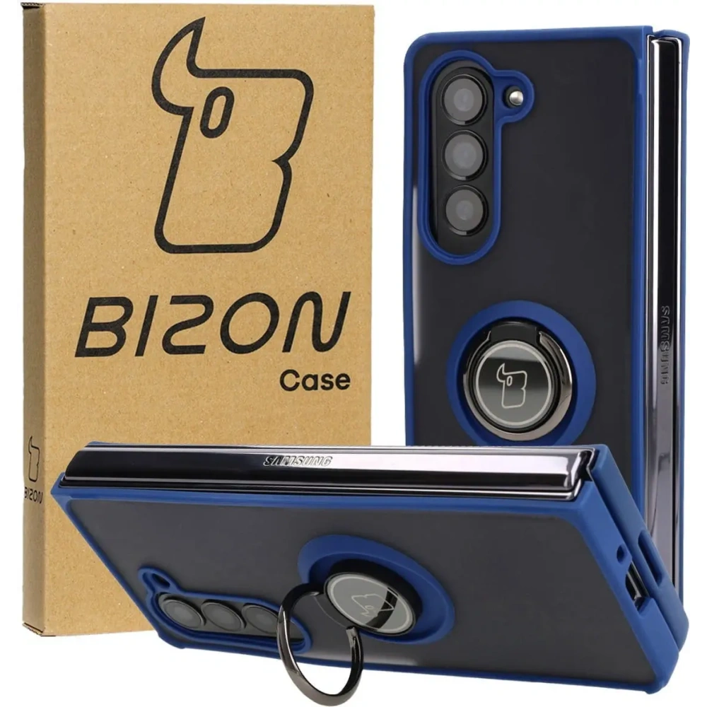 Hurtownia GSM - Etui z uchwytem na palec Bizon Case Hybrid Ring do Samsung Galaxy Z Fold5 przydymione z granatową ramką - BIZ1842 - {ean13} - Hurt