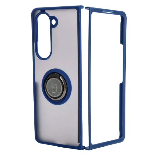 Etui z uchwytem na palec Bizon Case Hybrid Ring do Samsung Galaxy Z Fold5 przydymione z granatową ramką
