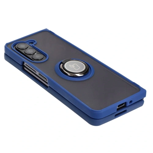 Etui z uchwytem na palec Bizon Case Hybrid Ring do Samsung Galaxy Z Fold5 przydymione z granatową ramką