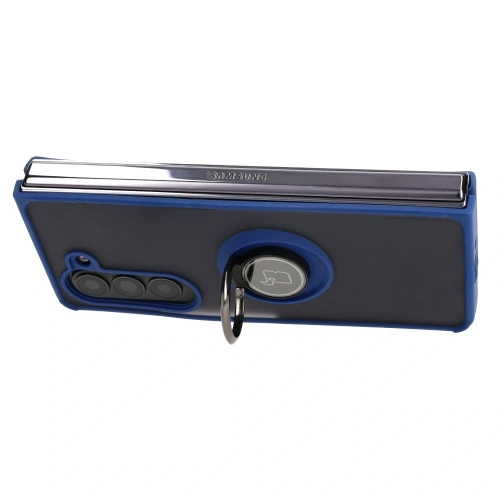Etui z uchwytem na palec Bizon Case Hybrid Ring do Samsung Galaxy Z Fold5 przydymione z granatową ramką