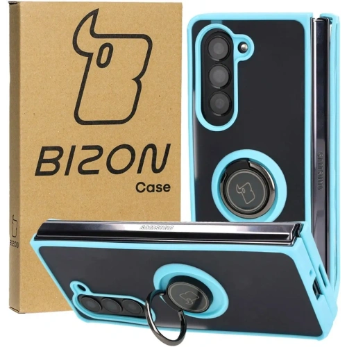 Etui z uchwytem na palec Bizon Case Hybrid Ring do Samsung Galaxy Z Fold5 przydymione z jasnoniebieską ramką