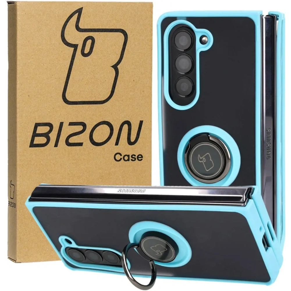 Hurtownia GSM - Etui z uchwytem na palec Bizon Case Hybrid Ring do Samsung Galaxy Z Fold5 przydymione z jasnoniebieską ramką - BIZ1843 - {ean13} - Hurt