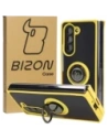 Etui s držákem na prst Bizon Case Hybrid Ring pro Samsung Galaxy Z Fold5 kouřové s žlutým rámem