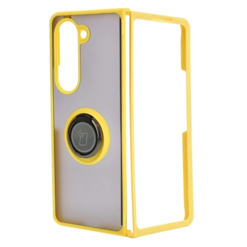 Etui z uchwytem na palec Bizon Case Hybrid Ring do Samsung Galaxy Z Fold5 przydymione z żółtą ramką