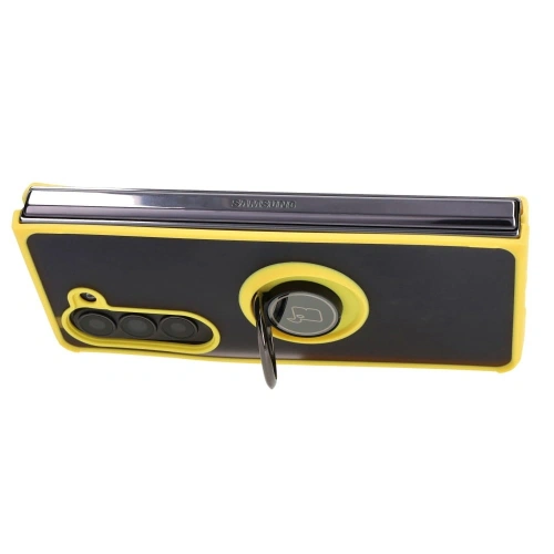 Etui z uchwytem na palec Bizon Case Hybrid Ring do Samsung Galaxy Z Fold5 przydymione z żółtą ramką