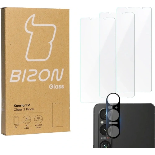 3x Szkło na ekran + szkło na aparat BIZON Clear do Xperia 1 V