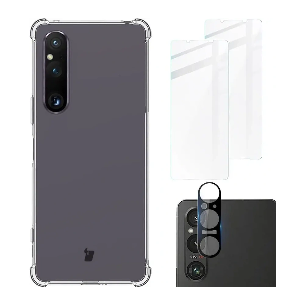 Hurtownia GSM - Bizon Case Clear Pack tok + 2x képernyőüveg + lencseüveg Sony Xperia 1 V tiszta - BIZ1855 - {ean13} - Hurt