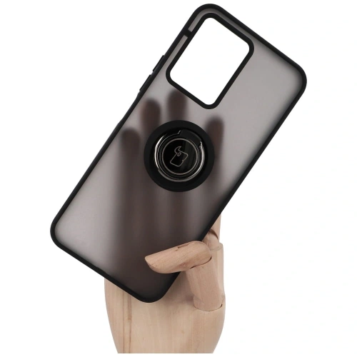 Etui z uchwytem na palec Bizon Case Hybrid Ring do Vivo Y16 / Y02 przydymione z czarną ramką