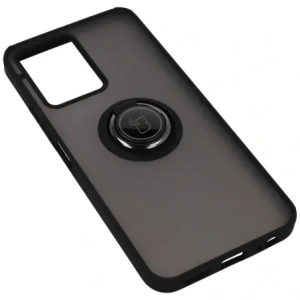 Etui z uchwytem na palec Bizon Case Hybrid Ring do Vivo Y16 / Y02 przydymione z czarną ramką