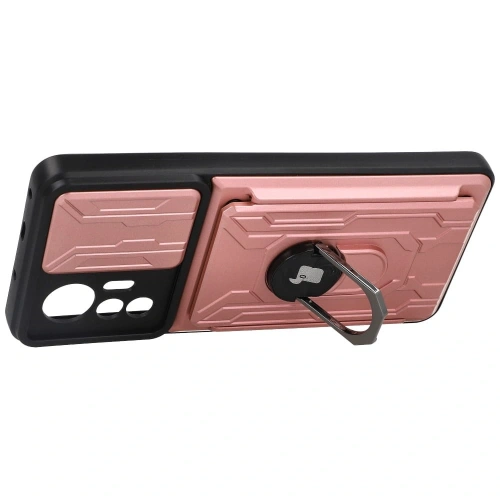 Etui Bizon Case Camshield Card Slot Ring do Xiaomi 12 Lite jasnoróżowe