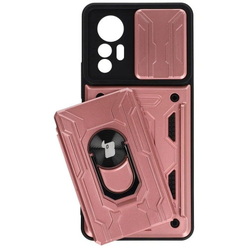 Etui Bizon Case Camshield Card Slot Ring do Xiaomi 12 Lite jasnoróżowe
