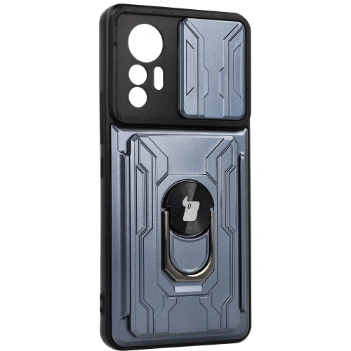 Etui Bizon Case Camshield Card Slot Ring do Xiaomi 12 Lite szare