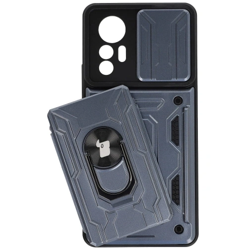 Etui Bizon Case Camshield Card Slot Ring do Xiaomi 12 Lite szare