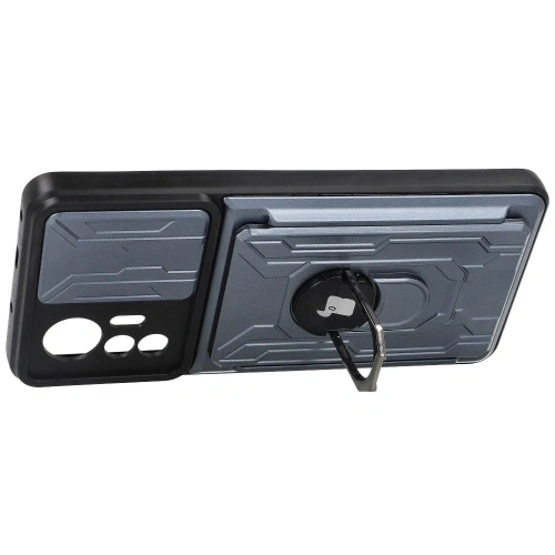 Etui Bizon Case Camshield Card Slot Ring do Xiaomi 12 Lite szare