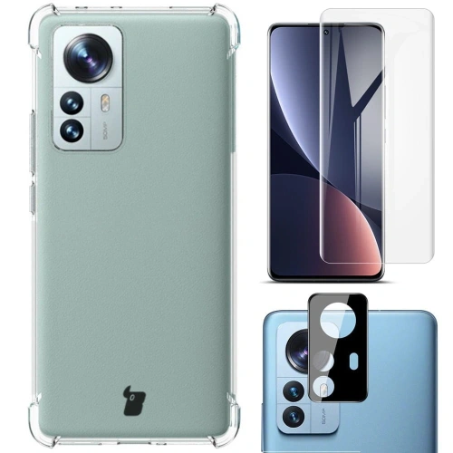 Etui + 2x folia + obiektyw Bizon Case Clear Pack do Xiaomi 12 Pro przezroczyste