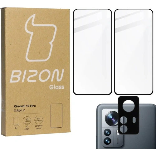 Szkło hartowane Bizon Glass Edge 3D - [2 PACK] + ochrona na obiektyw Xiaomi 12 Pro czarne