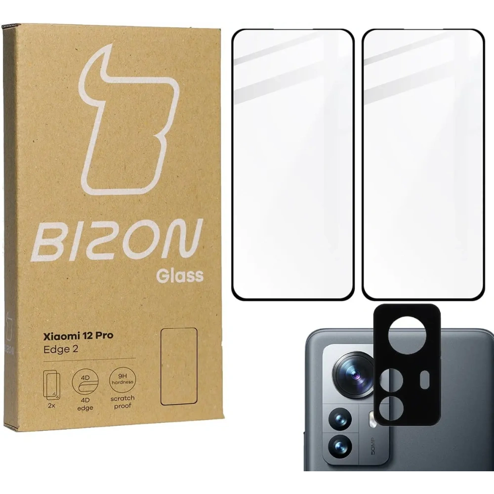 Hurtownia GSM - Szkło hartowane Bizon Glass Edge 3D - [2 PACK] + ochrona na obiektyw Xiaomi 12 Pro czarne - BIZ1922 - {ean13} - Hurt