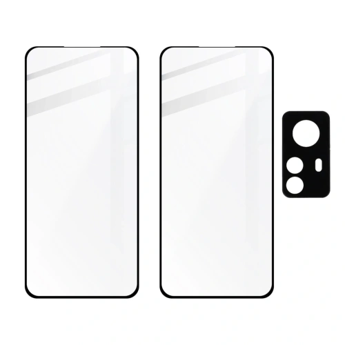 Szkło hartowane Bizon Glass Edge 3D - [2 PACK] + ochrona na obiektyw Xiaomi 12 Pro czarne