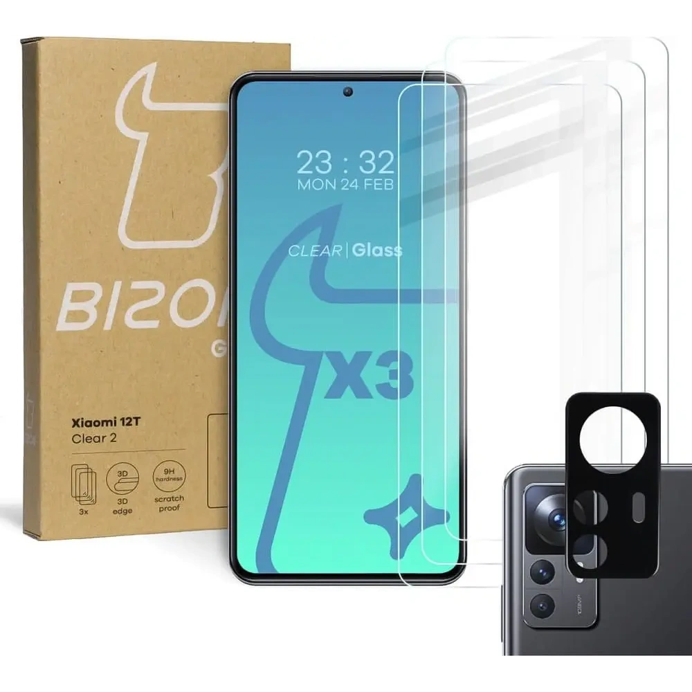 Hurtownia GSM - BIZON Clear 2 3x sticlă de ecran + sticlă de cameră Xiaomi 12T - BIZ1935 - {ean13} - Hurt