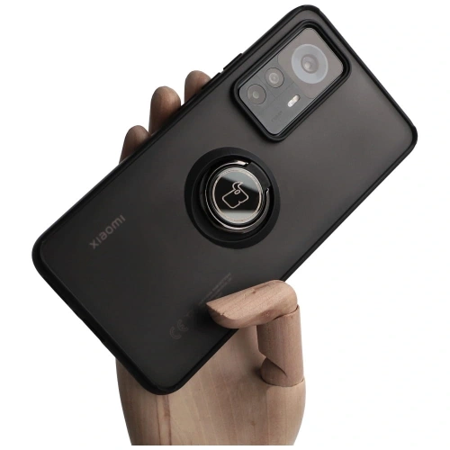 Etui z uchwytem na palec Bizon Case Hybrid Ring do Xiaomi 12T / 12T Pro przydymione z czarną ramką