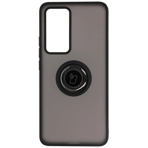 Etui z uchwytem na palec Bizon Case Hybrid Ring do Xiaomi 12T / 12T Pro przydymione z czarną ramką