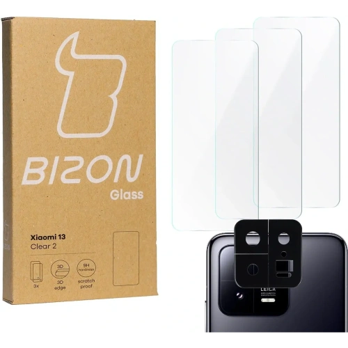 3x Szkło na ekran + szkło na aparat BIZON Clear 2 do Xiaomi 13