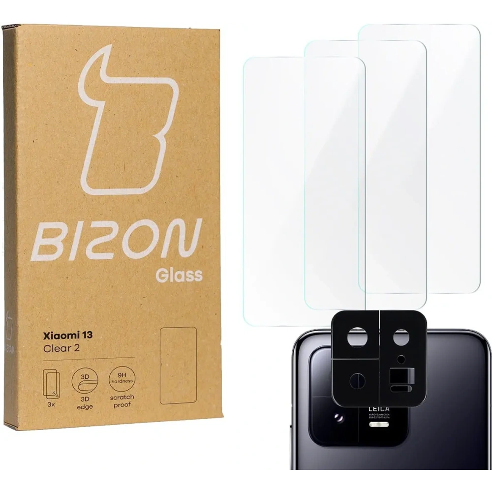 Hurtownia GSM - 3x Szkło na ekran + szkło na aparat BIZON Clear 2 do Xiaomi 13 - BIZ1948 - {ean13} - Hurt