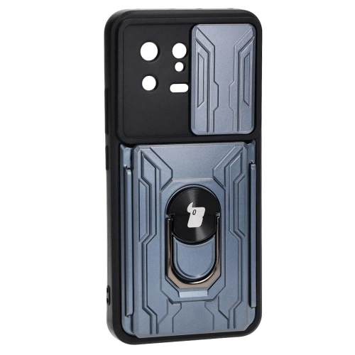 Etui Bizon Case Camshield Card Slot Ring do Xiaomi 13 szare