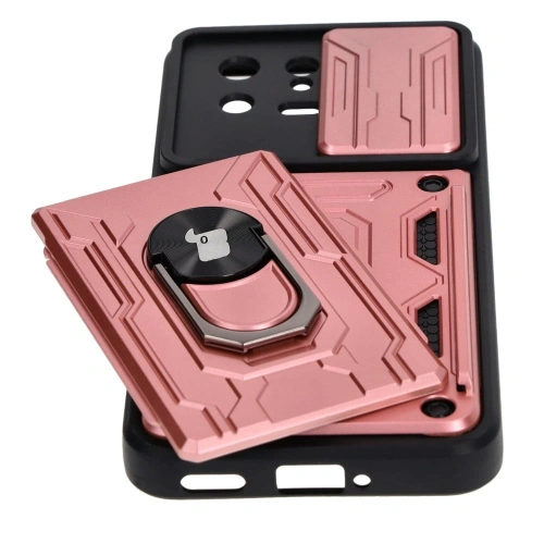 Etui Bizon Case Camshield Card Slot Ring do Xiaomi 13 jasnoróżowe
