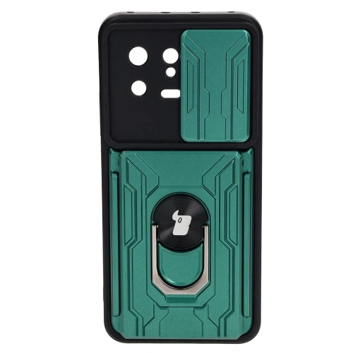 Etui Bizon Case Camshield Card Slot Ring do Xiaomi 13 zielone