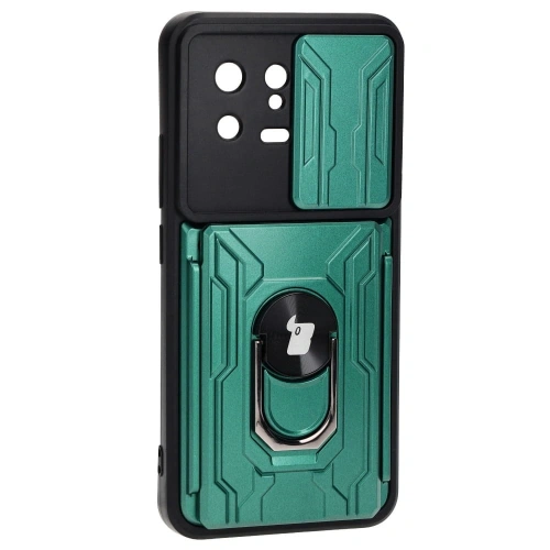 Etui Bizon Case Camshield Card Slot Ring do Xiaomi 13 zielone