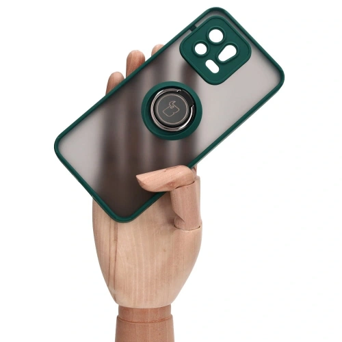 Etui z uchwytem na palec Bizon Case Hybrid Ring do Xiaomi 13 przydymione z ciemnozieloną ramką