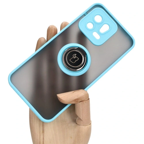 Etui z uchwytem na palec Bizon Case Hybrid Ring do Xiaomi 13 przydymione z jasnoniebieską ramką