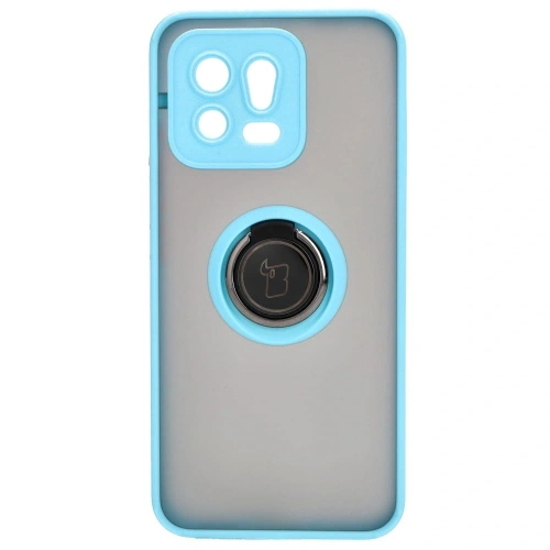 Etui z uchwytem na palec Bizon Case Hybrid Ring do Xiaomi 13 przydymione z jasnoniebieską ramką