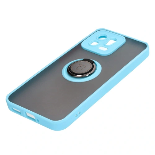Etui z uchwytem na palec Bizon Case Hybrid Ring do Xiaomi 13 przydymione z jasnoniebieską ramką