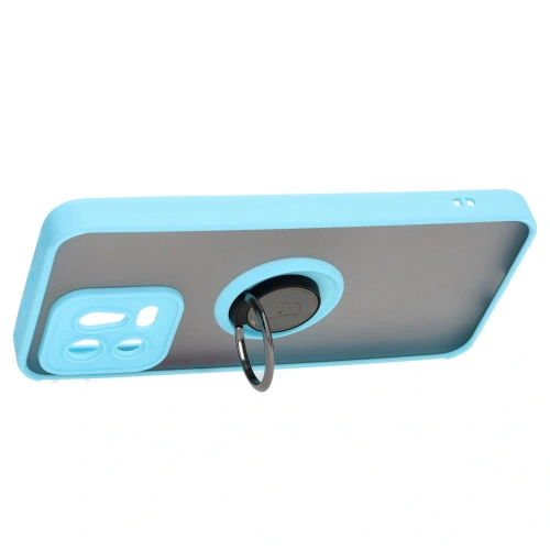Etui z uchwytem na palec Bizon Case Hybrid Ring do Xiaomi 13 przydymione z jasnoniebieską ramką
