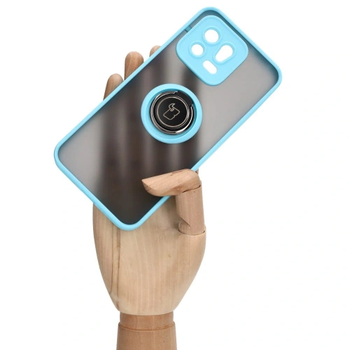 Etui z uchwytem na palec Bizon Case Hybrid Ring do Xiaomi 13 przydymione z jasnoniebieską ramką