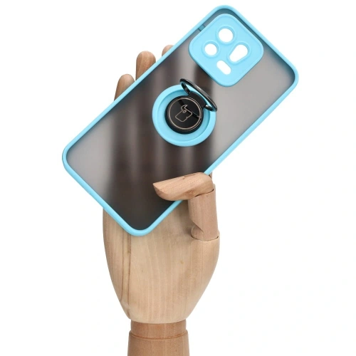 Etui z uchwytem na palec Bizon Case Hybrid Ring do Xiaomi 13 przydymione z jasnoniebieską ramką