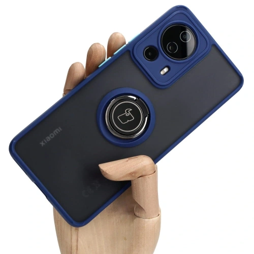 Etui z uchwytem na palec Bizon Case Hybrid Ring do Xiaomi 13 Lite przydymione z granatową ramką