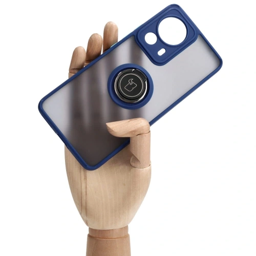Etui z uchwytem na palec Bizon Case Hybrid Ring do Xiaomi 13 Lite przydymione z granatową ramką