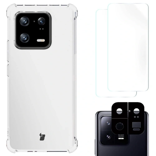 Etui + 2x folia + obiektyw Bizon Case Clear Pack do Xiaomi 13 Pro przezroczyste