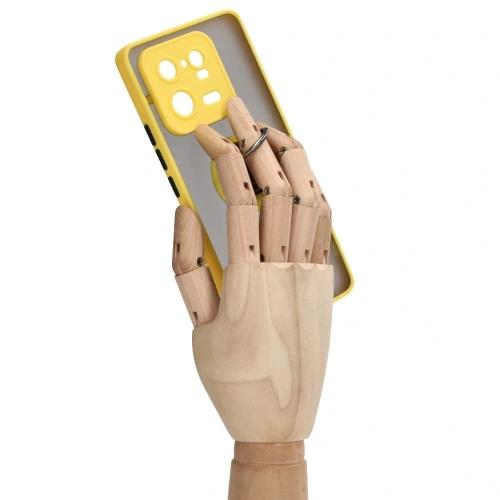 Etui z uchwytem na palec Bizon Case Hybrid Ring do Xiaomi 13 Pro przydymione z żółtą ramką